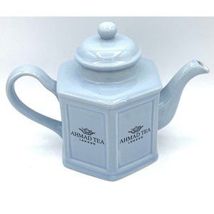 Vintage Light Blue Ahmad London Bone Ceramic Teapot Hexagon Pottery With Lid